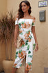 Print Off Shoulder Slit Bodycon Midi Dress
